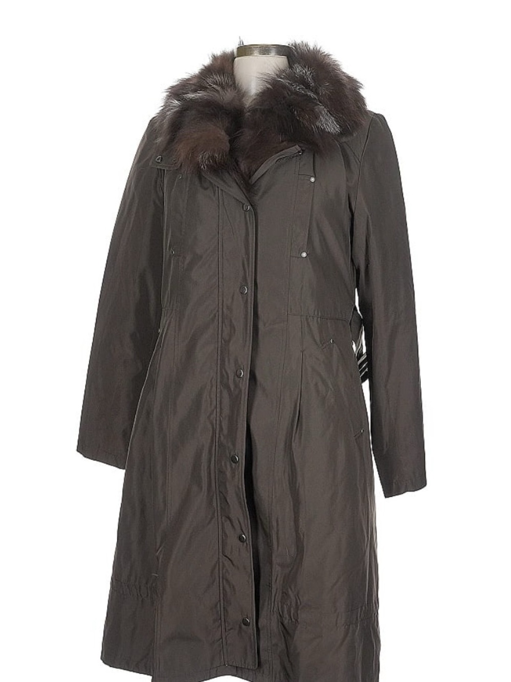 Classic Brown Long Coat with Genuine Fur Collar